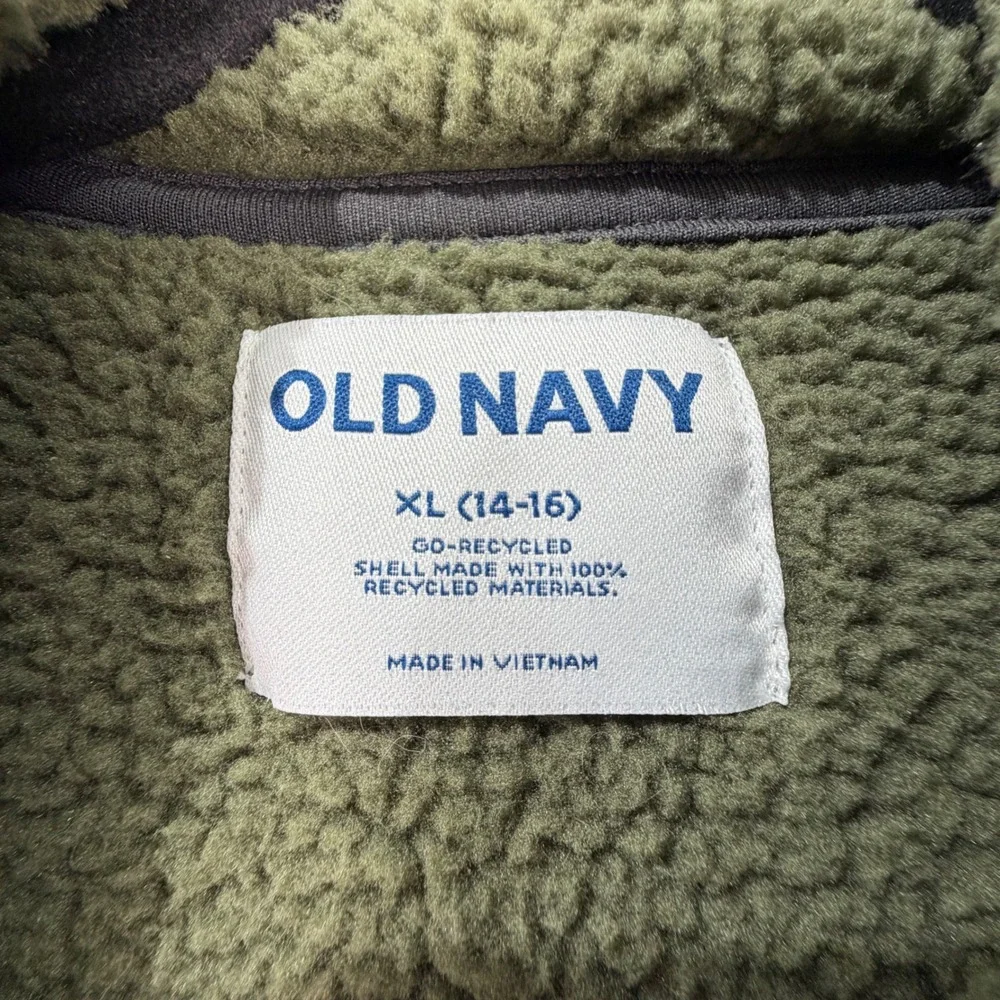Old Navy Vest Full Zip Sherpa Recycled Polyester XL 14-16 Olive Green Gorpcore